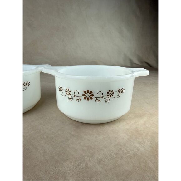 Vintage Glassware Dynaware Pyr-O-Rey Brown Floral Casserole Bowl Set of 2 - Picture 4 of 10